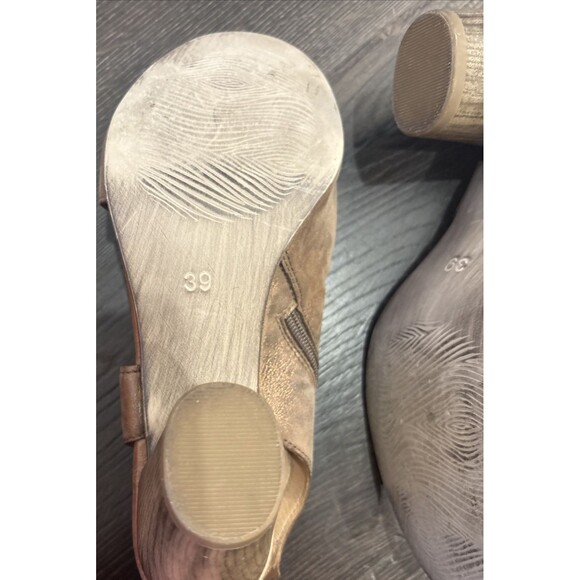 Miz Mooz Leather Peep-Toe Heeled Sandals EU 39 US 8.5 Shimmery Tan - Picture 9 of 11